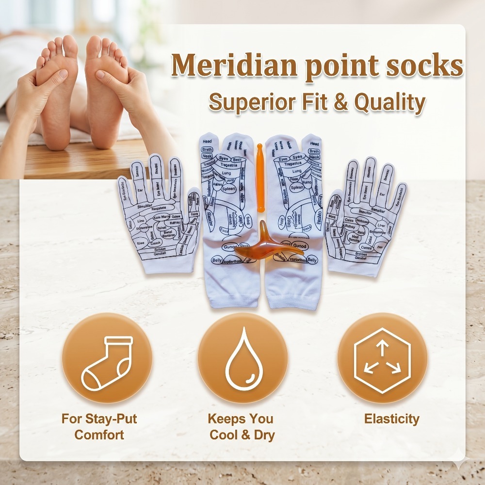 Health Wellness Kit - Acupressure Hand Gloves Reflexology Chart Massage
