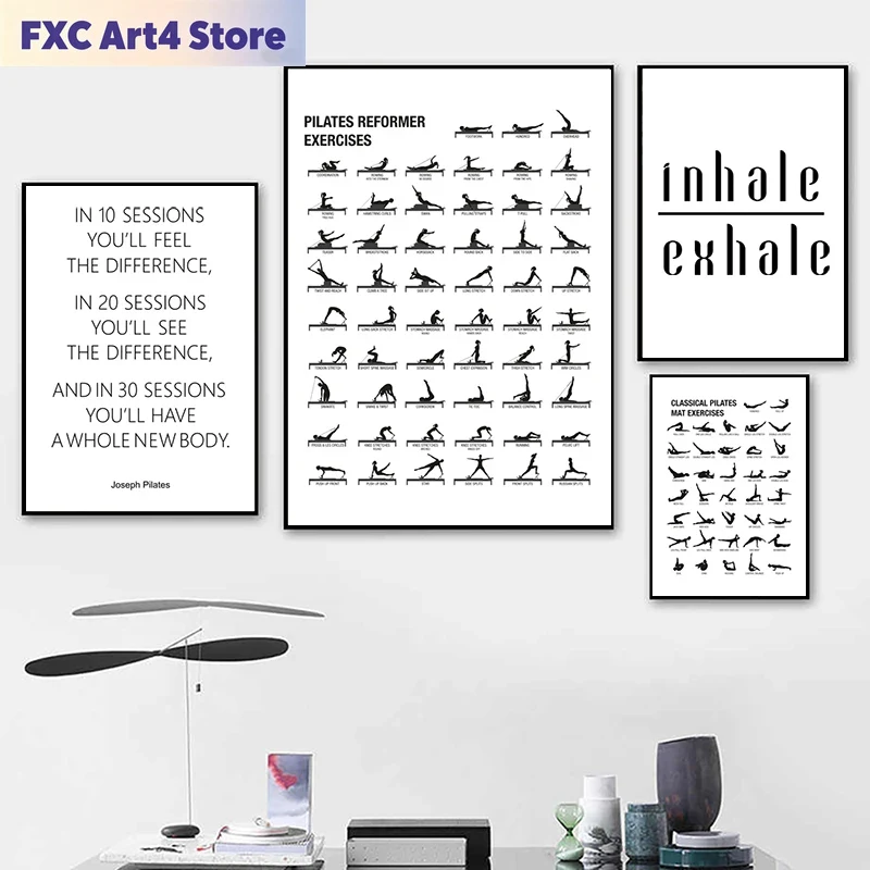 Health Wellness And Fitness - Frameless Pilates Workout Chart Poster Canvas